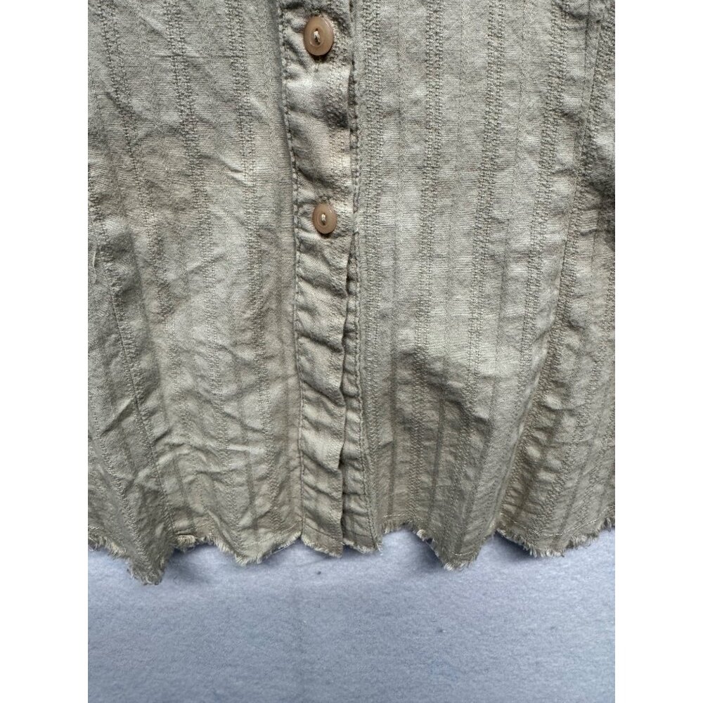 Avenue Outfit Stars Olive Green Button-Up Long Sleeve Shirt Frayed Womens L - Picture 3 of 9